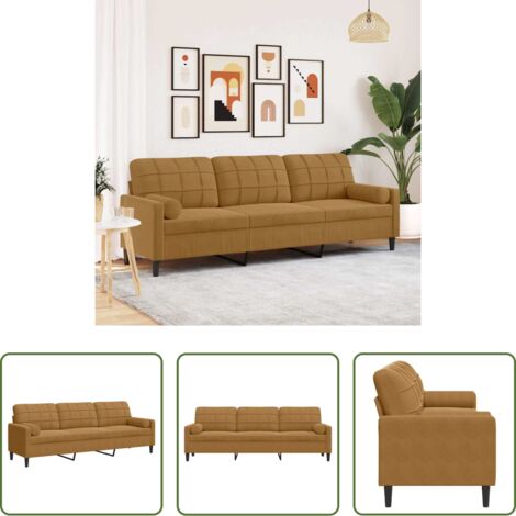 vidaXL Divano con cuscini -  Divano a 3 Posti con Cuscini Marrone 210 cm in Velluto