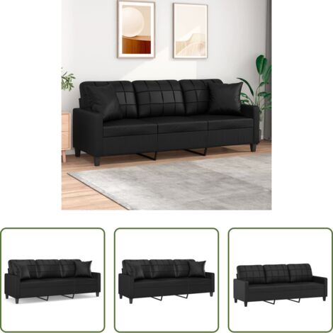 vidaXL Divano con cuscini -  Divano a 3 Posti con Cuscini Nero 180 cm in Similpelle