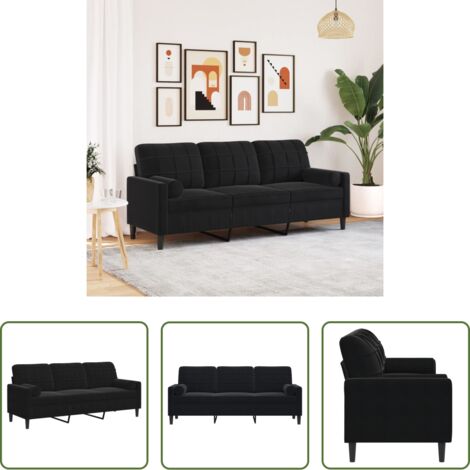 vidaXL Divano con cuscini -  Divano a 3 Posti con Cuscini Nero 180 cm in Velluto