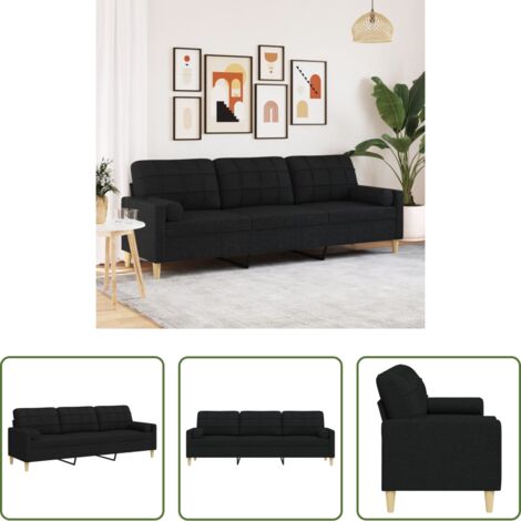 vidaXL Divano con cuscini -  Divano a 3 Posti con Cuscini Nero 210 cm in Tessuto