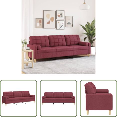 vidaXL Divano con cuscini -  Divano a 3 Posti con Cuscini Rosso Vino 210 cm in Tessuto