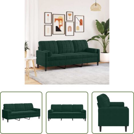 vidaXL Divano con cuscini -  Divano a 3 Posti con Cuscini Verde Scuro 180 cm in Velluto
