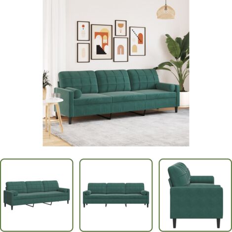 vidaXL Divano con cuscini -  Divano a 3 Posti con Cuscini Verde Scuro 210 cm in Velluto