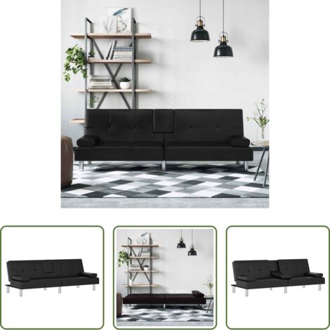 vidaXL Divano con cuscini -  Divano Letto con Portabicchieri in Similpelle Nero