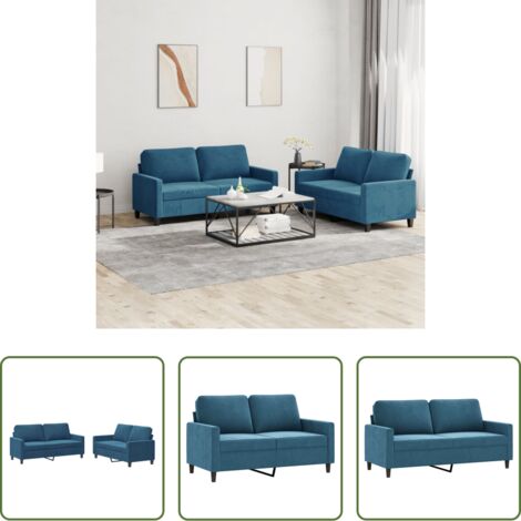 vidaXL Divano con cuscini -  Set di Divani 2 pz con Cuscini Blu in Velluto