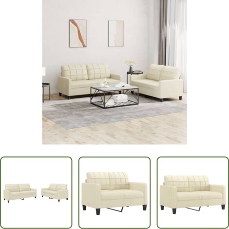 vidaXL Divano con cuscini -  Set di Divani 2 pz con Cuscini crema in Similpelle