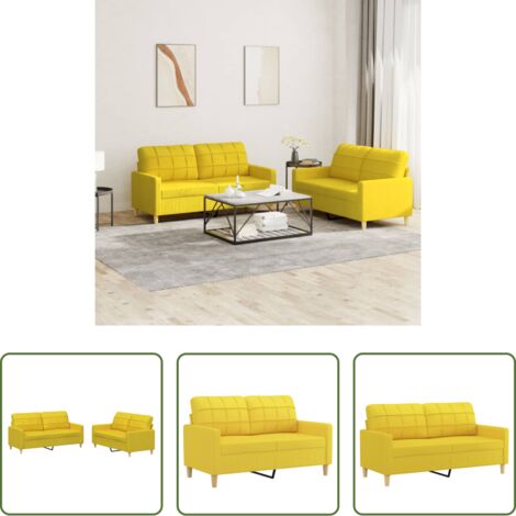 vidaXL Divano con cuscini -  Set di Divani 2 pz con Cuscini Giallo Chiaro in Tessuto