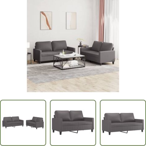 vidaXL Divano con cuscini -  Set di Divani 2 pz con Cuscini Grigio in Similpelle