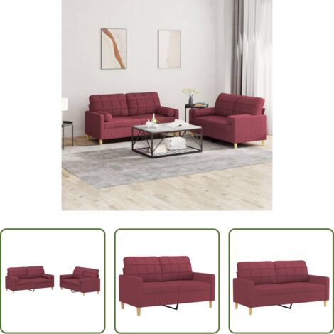 vidaXL Divano con cuscini -  Set di Divani 2 pz con Cuscini Rosso Vino in Tessuto