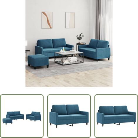 vidaXL Divano con cuscini -  Set di Divani 3 pz con Cuscini Blu in Velluto