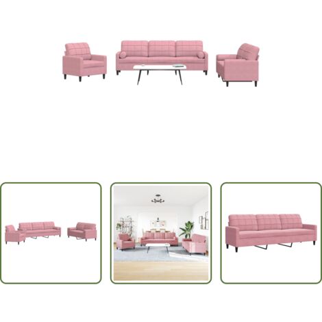 vidaXL Divano con cuscini -  Set di Divani 3 pz con Cuscini e Rinforzi rosa in Velluto