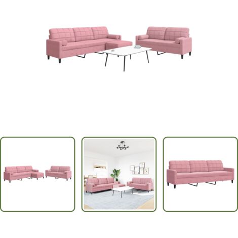vidaXL Divano con cuscini -  Set di Divani 3 pz con Cuscini e Rinforzi rosa in Velluto