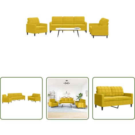 vidaXL Divano con cuscini -  Set di Divani 3 pz con Cuscini giallo in Velluto