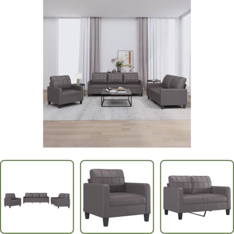 vidaXL Divano con cuscini -  Set di Divani 3 pz con Cuscini Grigio in Similpelle