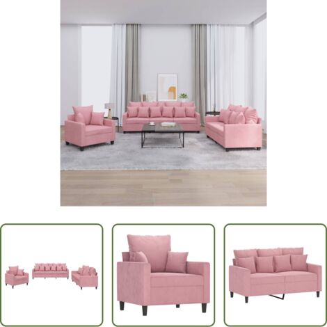 vidaXL Divano con cuscini -  Set di Divani 3 pz con Cuscini rosa in Velluto