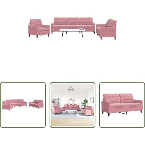 vidaXL Divano con cuscini -  Set di Divani 3 pz con Cuscini rosa in Velluto