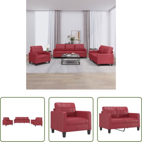 vidaXL Divano con cuscini -  Set di Divani 3 pz con Cuscini Rosso Vino in Similpelle