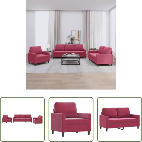 vidaXL Divano con cuscini -  Set di Divani 3 pz con Cuscini Rosso Vino in Velluto