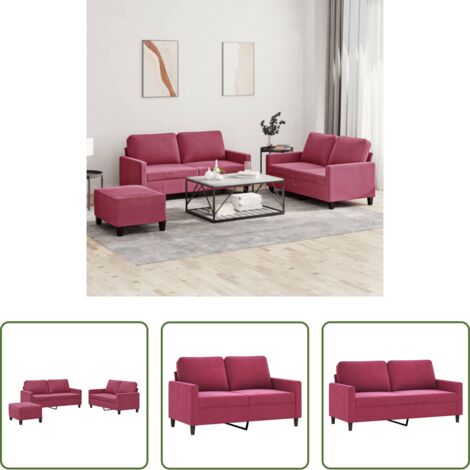 vidaXL Divano con cuscini -  Set di Divani 3 pz con Cuscini Rosso Vino in Velluto