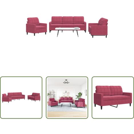 vidaXL Divano con cuscini -  Set di Divani 3 pz con Cuscini Rosso Vino in Velluto