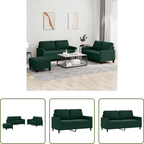 vidaXL Divano con cuscini -  Set di Divani 3 pz con Cuscini Verde scuro in Velluto