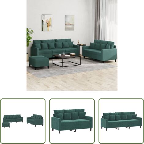 vidaXL Divano con cuscini -  Set di Divani 3 pz con Cuscini Verde scuro in Velluto