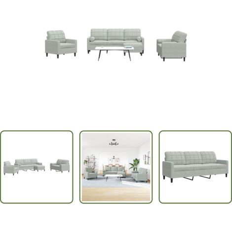 vidaXL Divano con cuscini -  Set di Divani 4 pz con Cuscini e Rinforzi Grigio Chiaro Velluto