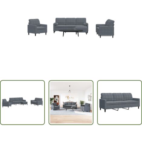 vidaXL Divano con cuscini -  Set di Divani 4 pz con Cuscini e Rinforzi Grigio Scuro Velluto