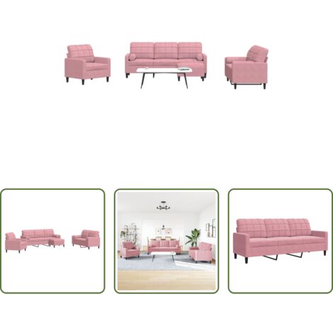 vidaXL Divano con cuscini -  Set di Divani 4 pz con Cuscini e Rinforzi rosa in Velluto