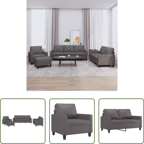 vidaXL Divano con cuscini -  Set di Divani 4 pz con Cuscini Grigio in Similpelle