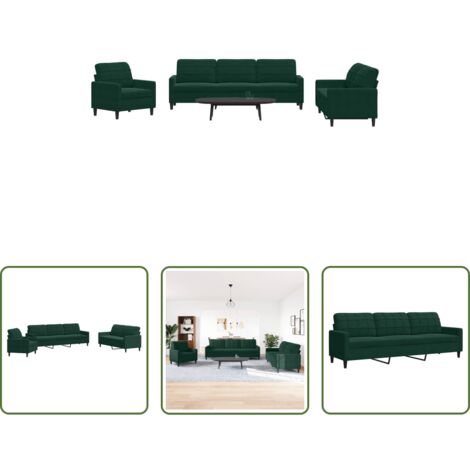 vidaXL Divano con cuscini -  Set di Divani 4 pz con Cuscini Verde scuro in Velluto