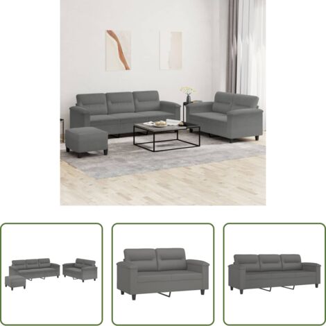 vidaXL Divano con cuscini -  Set Divani 3 pz con Cuscini Grigio Scuro in Tessuto Microfibra