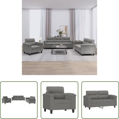 vidaXL Divano con cuscini -  Set Divani 3 pz con Cuscini Grigio Scuro in Tessuto Microfibra