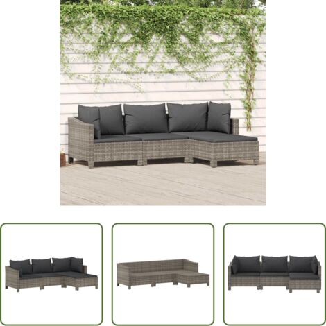 vidaXL Divano con cuscini -  Set Divani da Giardino 4 pz con Cuscini in Polyrattan Grigio
