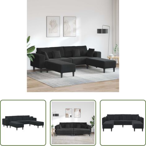 vidaXL Divano con cuscino -  Divano con cuscino 3 pcs Nero Velluto