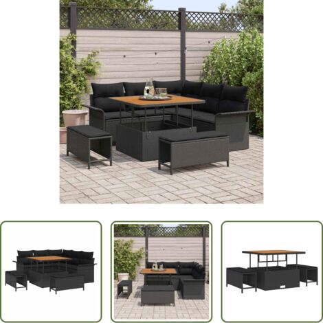 vidaXL Divano con cuscino -  Set Divano da Giardino con cuscino con archiviazione 8 pcs Nero