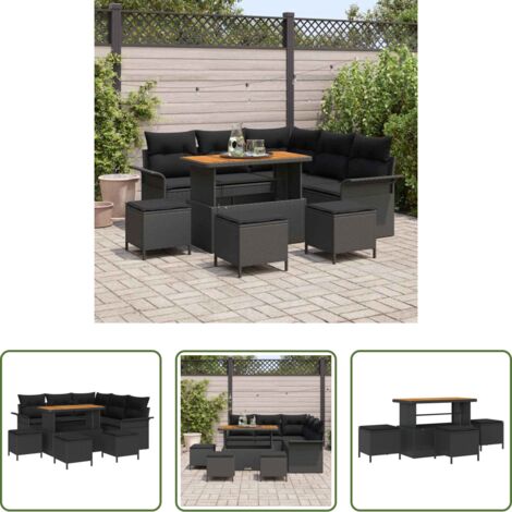 vidaXL Divano con cuscino -  Set Divano da Giardino con cuscino con archiviazione 9 pcs Nero