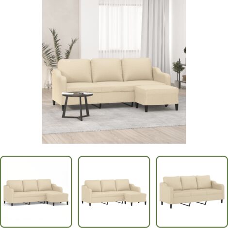 vidaXL Divano con poggiapiedi -  Divano a 3 Posti con Poggiapiedi Crema 180 cm in Tessuto