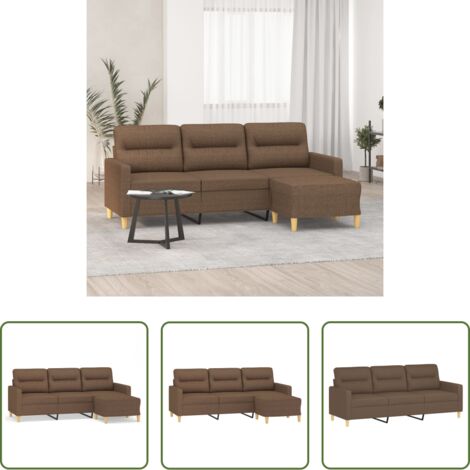 vidaXL Divano con poggiapiedi -  Divano a 3 Posti con Poggiapiedi Marrone 180 cm in Tessuto