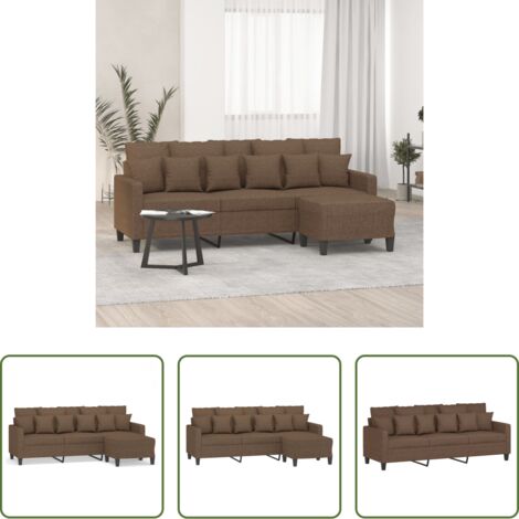 vidaXL Divano con poggiapiedi - Divano a 3 Posti con Poggiapiedi Marrone 180 cm in Tessuto