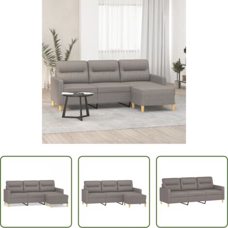 vidaXL Divano con poggiapiedi -  Divano a 3 Posti con Poggiapiedi Tortora 180 cm in Tessuto