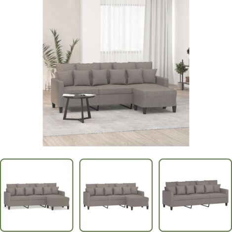 vidaXL Divano con poggiapiedi -  Divano a 3 Posti con Poggiapiedi Tortora 180 cm in Tessuto