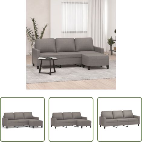vidaXL Divano con poggiapiedi -  Divano a 3 Posti con Poggiapiedi Tortora 180 cm in Tessuto