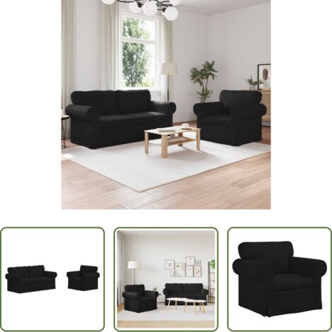 vidaXL Divano con schiuma -  Set di divani 2 pcs Nero 175 x 82 x 80 cm Tessuto