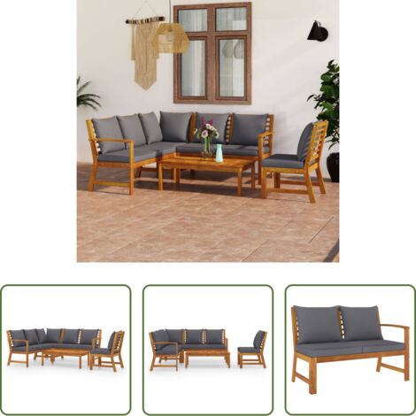 vidaXL Divano da balcone -  Set Divani da Giardino 5 pz con Cuscini in Massello di Acacia