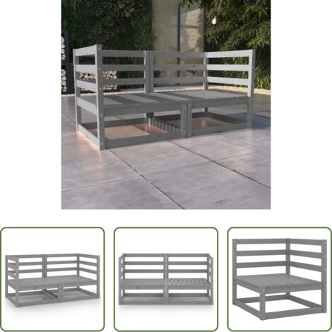 vidaXL Divano da esterno -  Divano da Giardino a 2 Posti Grigio in Legno Massello di Pino