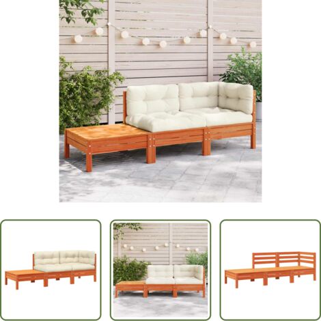 vidaXL Divano da esterno -  Divano Giardino con Cuscini e Poggiapiedi Legno Massello Pino