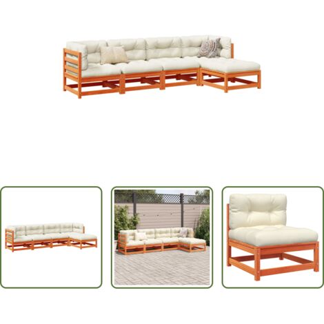 vidaXL Divano da esterno -  Set Divani Giardino 5pz con Cuscini Marrone Cera Massello Pino