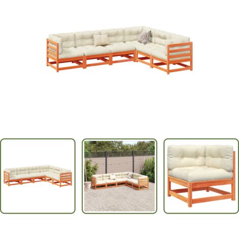 vidaXL Divano da esterno -  Set Divani Giardino 6pz con Cuscini Marrone Cera Massello Pino