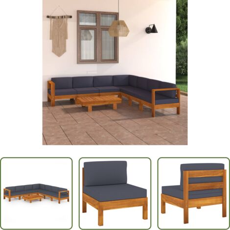 vidaXL Divano da esterno -  Set Divani Giardino 8 Posti Cuscini Grigi Scuro Massello Acacia